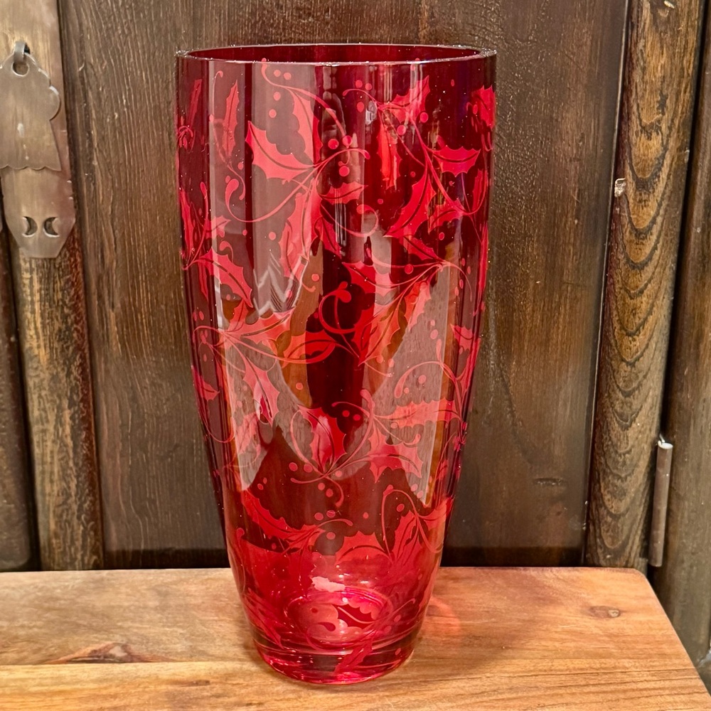 Lenox Holiday Crimson 11” Glass Vase with Box
